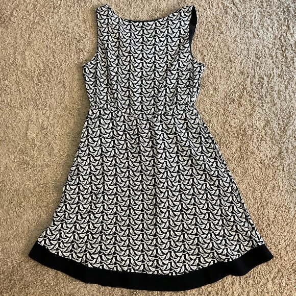 Kate Spade ♠️ Bird Print Sleeveless Draped Neck Midi Dress, Black/White, Size 14 - Picture 2 of 11